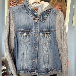 Denim and Gray Hooded Jacket